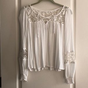 White lace up long sleeve top